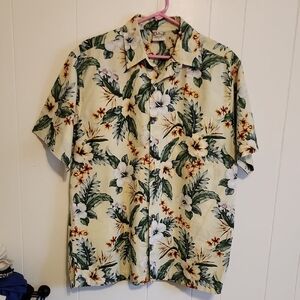 MENS Go Barefoot A HAWIAAN tradition Tropical Floral Shirt Sz L